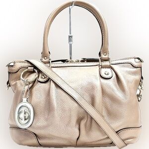 Gucci Sukey Light Metallic Pink Leather Handbag with Crossbody Strap